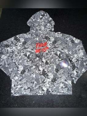 NEW ISAAC MORRIS Friday the 13th JASON Gray Camo Graphic Hoodie SWEATSHIRT XS